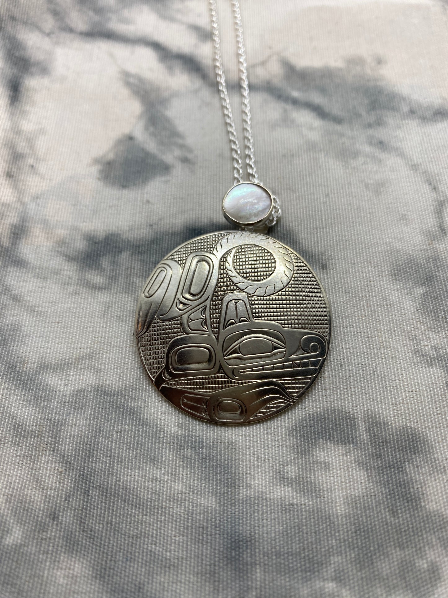 Wolf Pendent W/ Mother of Pearl Inlay