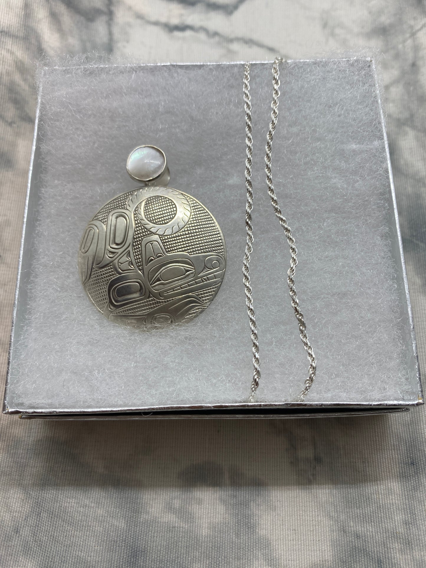Wolf Pendent W/ Mother of Pearl Inlay